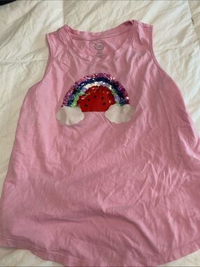 wonder nation Pink Tank Top with Sequin Rainbow and Watermelon